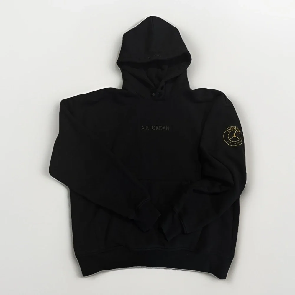 Nike Jordan X Paris Saint-Germain Pullover Wordmark Hoodie Black Mens Medium
